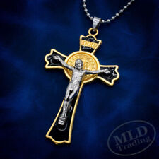 Gold Saint Benedict Cross Crucifix Necklace, 3