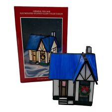 VTG 1994 Crystal Village Lighted Stained Glass White House Blue Roof w/ Box picture