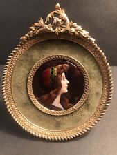 Antique Enamel On Copper Miniature/Hand Painted/Signed/Bronze/France C.1925/Lady picture