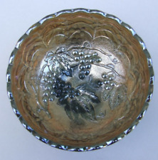 Green Carnival  Glass Small  Bowl with Grapes Pattern Vintage Collector 1920's picture