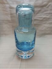 Krosno Poland Blue Bedside Water Carafe Tumble Up Bubble Base picture