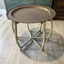 Mid Century Modern Brass Tea Table Carved Wooden Folding Base Asian Hong Kong picture