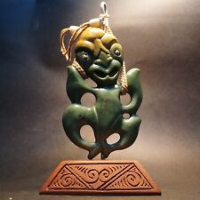 Hei Tiki Maori Art Inanga Pendant New Zealand Pounamu Flower Jade  picture