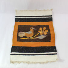 Hand Woven Loomed Zapotec Small Accent Rug Bird Fringe Ends Latin Mexican Serape picture