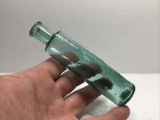 Bubbly Antique Teal Colored Cork Top Medicine Vial. picture