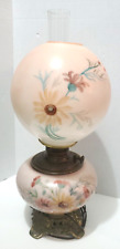 Antique Brass Fostoria Glass Co. Hand Painted Floral Oil Lamp Pink double light picture