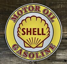 SHELL Motor Oil & Gasoline 11.5” Diameter Circular Tin Metal Sign picture