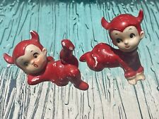Lot of 2 Vintage Porcelain Red Little Devil Baby figurines Mid-Century Japan picture