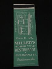 Vintage Indiana Matchbook “Miller’s Kosher Style Restaurant” Indianapolis picture