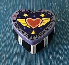 Vintage C Sara Ceramic Heart Trinket Box “Power of a dream…” 4.5” x 2.25” picture