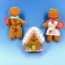 Vintage Silvestri Gingerbread Man Woman House Ornaments Christmas Cloth Lot Of 3 picture