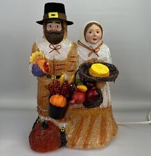 Cracker Barrel Fall Harvest Thanksgiving Pilgrim Couple Light Up Iced Blow Mold picture