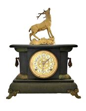 Clock Mechanical Mantle with Deer Stag Figurine on Top Old Vintage Decor picture