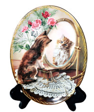 Cat Plate Kitty Ceramic Oval shape Fairest of them All Roses  8.5' picture