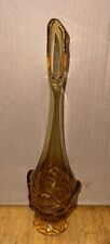 Vintage MCM Tall Pedestal Viking Swung Glass Vase Amber picture