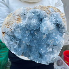 9.4lb Large Natural Blue Celestite Crystal Geode Quartz Cluster Mineral Specime picture
