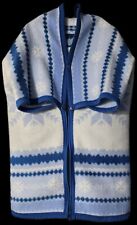 Biederlack Blanket Cuddle Wrap Blue White Snowflake Zip Snap Stadium Vintage picture