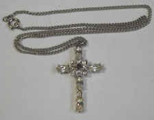 Vtg The Lord's Prayer Our Father crystal stanhope cross pendant chain necklace picture