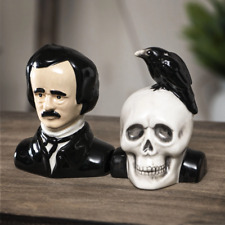 Magnetic Edgar Allen Poe and Skull Salt and Pepper Shaker Set. CUTE. SPICY. picture