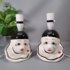 Vintage pair of ceramic french pierrot clown table lamps lights kitsch retro vtg picture