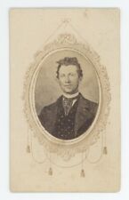 Antique Cartouche CDV Circa 1870s Handsome Rugged Man in Stylish Suit & Tie picture
