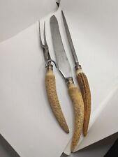 Vintage Rodgers & Bros Deer Antler Knife, Sharpener & Carving Fork  picture