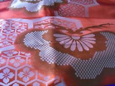 Japanese fabric incredible length persimmon color stylized design/chrysanthemums picture