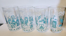 4 Hazel Atlas Turquoise White Faux Pyrex Amish Butter Print Swanky Swig Glasses picture