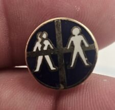 VTG Lapel Pinback Hat Pin Gold Tone Logo Two People One Cracked In Half Black picture