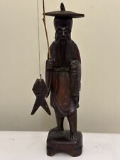 VINTAGE ORIENTAL ASIAN HAND CARVED Wood Fisherman Sculpture Figure picture