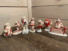 VTG 1990’s Coca Cola Polar Bears Sports Christmas Enesco Ceramic Lot Of 7 Sled picture