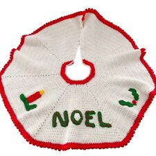 Vtg Christmas Hand Crochet Tree Skirt Noel Holly Candle Red 45” Granny Retro picture