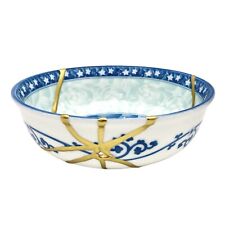 Kintsugi Porcelain Bowl 7” Chinese Floral Star Blossom Gold Crack Growth Gift picture