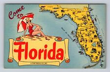 FL-Florida, Scenic Map Landmark General Greetings, Advertise, Vintage Postcard picture