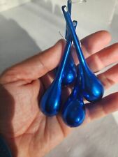 Lot of 4 Vintage Teardrop Christmas Ornaments Blue Metallic 3” Long Plastic  picture