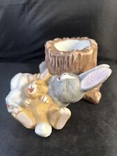 Vintage WNS 1986 Bunny Rabbits Napping Smiling Candle Holder Easter Spring picture