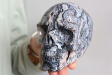 2.5LB Natural Moss Agate Skull Carved Quartz Crystal Skull Healing picture