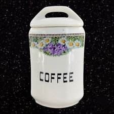 Antique Ceramic Union K Czechoslovakia Coffee Canister Jar Floral White Marked picture