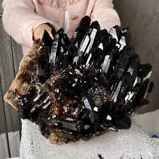 22LB Natural Rare Beautiful Black QUARTZ Crystal Cluster Mineral Specimen picture