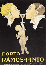 Porto Ramos Pinto Ad Couple Kissing Cupid Vintage Continental Postcard Unposted picture