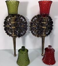 6 pc set Homco Red Green NOS Pair Gothic Wall Lamp Light Sconces Candle Holder picture