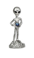 Alien Holding Faceted Blue Crystal Ball Pewter Statue S-006 picture