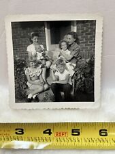 Vintage Photo Snapshot 1940s Woman And Kids In Belly Shirt Front Steps picture