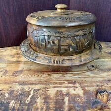 Vintage Hand Carved Wooden Lazy Susan Cake Stand; Philippine picture