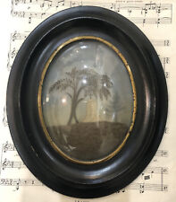 Rare Large Antique French Mourning Hair Art Glass Wooden Frame Tomb Willow c1894 picture