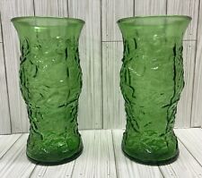 E.O. Brody Co. Cleveland Ohio Emerald Green Crinkle Glass Vintage Vase 9.5