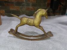 Vtg. Unbranded Solid Brass Ricking Horse Figurine 8 x 5.5 in. picture