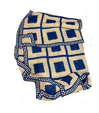 Vtg 60s Mid Century Modern MCM Square Hand Crochet Blanket Bedspread King 102x92 picture