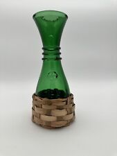 Vintage Belgium Green Glass Carafe Bottle With Wicker Base 9