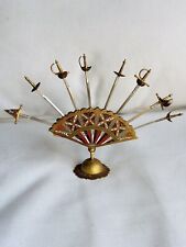 Vintage Spanish Toledo Metal Cocktail Swords Set Of 8 with Decorative Fan Stand picture
